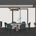 Modern Open Restaurant Interior Design With Dining Table And Pendant Lights 3d model
