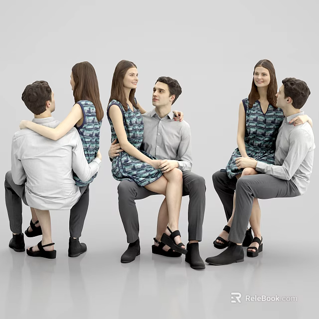 Group of Young People Sitting Together in Casual Outfits and Interacting 3d model 