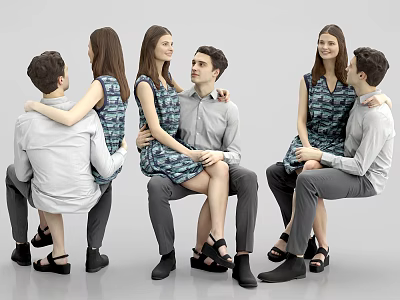Group of Young People Sitting Together in Casual Outfits and Interacting 3d model