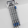 Industrial Equipment Structural Arrangement With Metal Support Frame Blue Machinery Units And Pipes