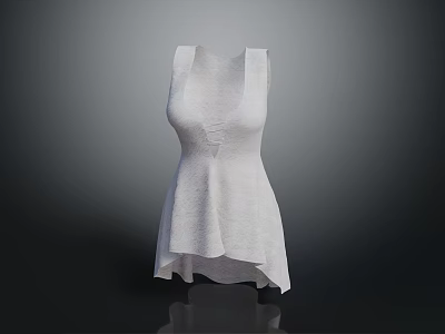Elegant White Sleeveless Dress With Layered Hem And Textured Fabric Design 3d model