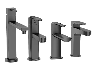 Four Modern Black Faucets With Stylish Designs And Sleek Finish For Bathroom Or Kitchen 3d model