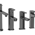 Four Modern Black Faucets With Stylish Designs And Sleek Finish For Bathroom Or Kitchen