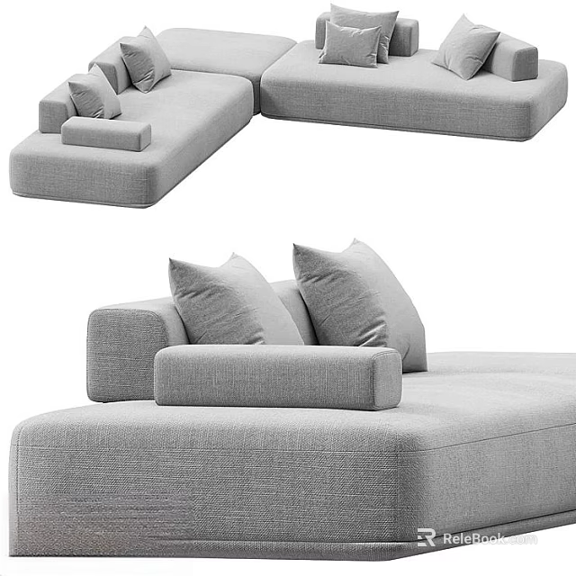 Modern Gray Fabric Modular Sectional Sofa Set With Comfortable Pillows And Corner Design 3d model