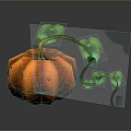 Fresh Orange Pumpkin With Green Leaves And Vines On Dark Background
