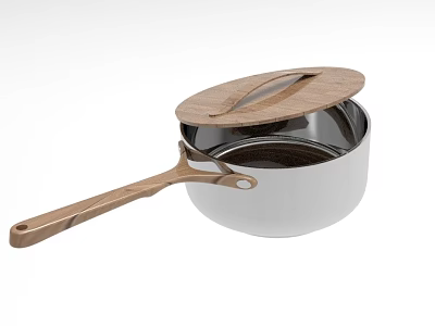 Stainless Steel Cooking Pot with Wooden Handle and Lid Modern Design for Kitchen Use 3d model