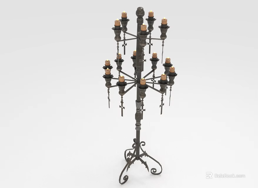 Vintage Style Metal Candelabra With Multiple Branches And Decorative Scroll Base 3d model 