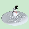 Snowman Sculpture with Black Hat and Red White Striped Scarf on Snowy Ground