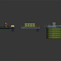 Cartoon Scene Layout With Green Platforms Yellow Blocks And Circular Building