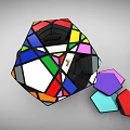 Colorful Polyhedron Puzzle Cubes With Scattered Pieces And Vibrant Geometric Structure