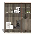 Wooden Shelf Unit With Multiple Shelves Decorative Items Photo Frames And Potted Plants
