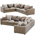 Sectional Sofa With Multiple Patterned Cushions In Neutral Beige Cozy Design 3d model