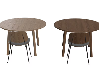 Round Wooden Table And Chair Sets With Gray Cushions And Black Metal Legs 3d model