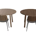 Round Wooden Table And Chair Sets With Gray Cushions And Black Metal Legs