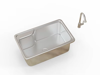 Stainless Steel Double Bowl Kitchen Sink With Faucet For Modern Kitchen Use 3d model
