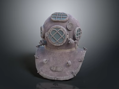 Weapon Style Vintage Diver Helmet With Circular Glass Windows And Metal Bolts 3d model