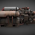 Industrial Mechanical Equipment 3D Model Featuring Cylindrical Parts And Red Gray Pipes