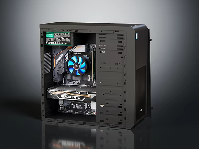 Computer Case With Black Exterior Showing Internal Components Motherboard And Fan 3d model