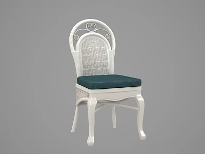 Elegant White Frame Dining Chair With Woven Backrest And Dark Green Padded Seat 3d model