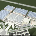 Modern Industrial Factory Complex With Solar Panel Roofs And Surrounding Infrastructure Layout 3d model