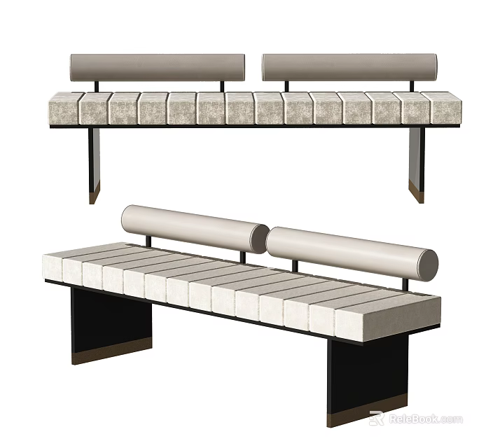 Modern Sectional Sofa with Light Upholstered Seats Cylindrical Backrests and Black Base 3d model