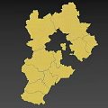 Satellite Map Wall Decor With Geographic Terrain And Boundary Lines In Green Yellow