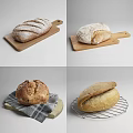 Fresh Homemade Bread Sliced Round Half Loaf on Wooden Board Cloth Metal Rack