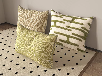 Soft Decorative Pillows with Green and Beige Abstract Patterns for Living Room 3d model