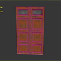 Vintage Style Red Double Door Cabinet With Glass Panels And Wooden Texture