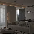 Modern Beige Leisure Chair In Living Room With Sofa And Floor Lamp