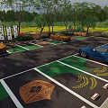 Scenic Parking Lot With Wheat And Straw Hat Patterns Tree Lined Surroundings For Car Parking