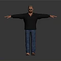 3D Male Character Model With Open Arms Black Shirt Blue Jeans And Sandals