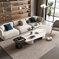 Modern Home Living Room Sofa Coffee Table Combination Fabric Sofa Coffee Table Pillow Leisure Chair Single Sofa Carpet 3d model