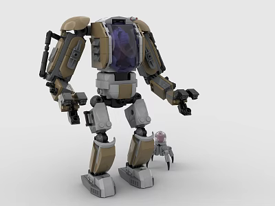Building Blocks Robot With Brown And Gray Mechanical Arms Weapon And Small Spider Figure 3d model