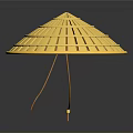 Traditional Asian Yellow Woven Conical Hat With Striped Design For Outdoor Use