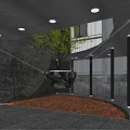 Modern Garden Landscape With Hanging Tree Hammock Red Gravel Black Wall And Open Space