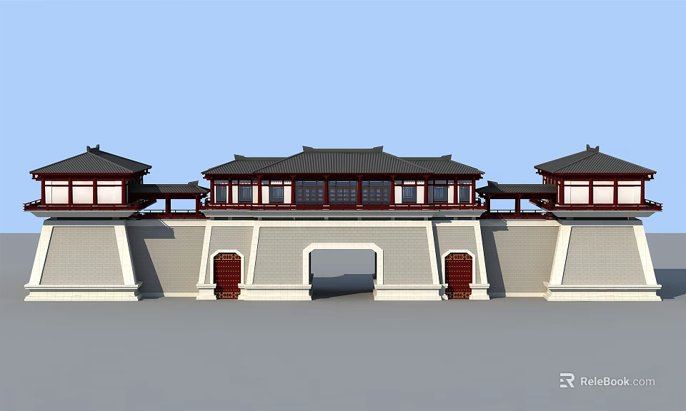 Ancient Chinese Traditional Architecture Featuring Symmetrical Roofs And City Wall Gates 3d model 