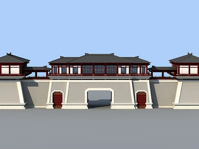 Ancient Chinese Traditional Architecture Featuring Symmetrical Roofs And City Wall Gates 3d model