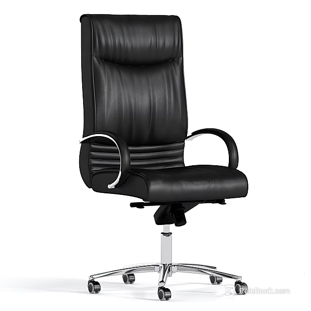 Black Leather Office Chair with High Back Armrests and Swivel Base 3d model 