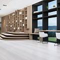 Book Art Inspired Library Interior With Curved Bookshelves Bench Counter And Wooden Floor