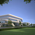 Modern Industrial Factory Building With Glass Curtain Wall And Green Landscaping