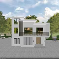 Modern Detached Villa With White Exterior Balcony And Lush Green Surroundings