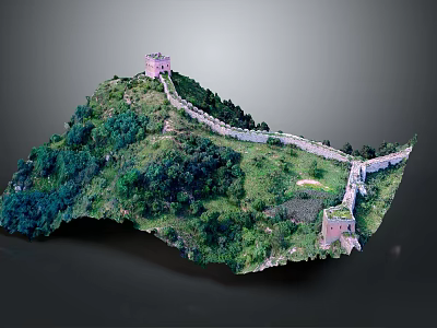 Realistic Great Wall Model On Mountain With Green Vegetation And Watchtowers 3d model