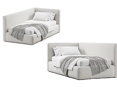 Modern Single Bed Design With Upholstered Headboard Soft Sheets And Cozy Blanket 3d model