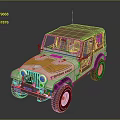 Beige Jeep Prism Cruise With Brown Top Yellow Eagle Graphic Black Tires Gold Rims