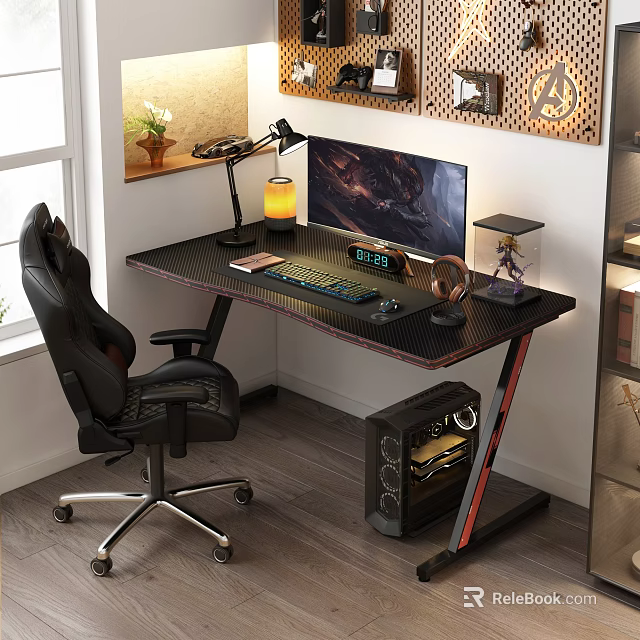 Gaming Lounge With Ergonomic Chair Modern Desk And PC Gear 3d model 