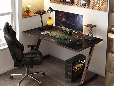 Gaming Lounge With Ergonomic Chair Modern Desk And PC Gear 3d model
