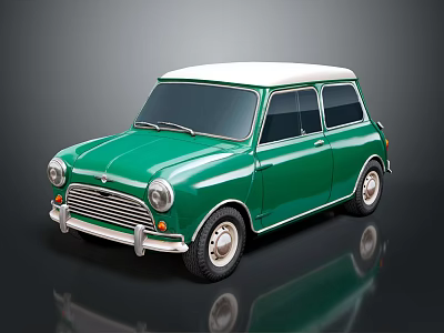 Classic Green Compact Car With White Roof And Retro Exterior Design 3d model