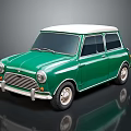Classic Green Compact Car With White Roof And Retro Exterior Design