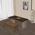 Modern Wooden Dining Table Set with Transparent Acrylic Legs and Rattan Bench in Bright Interior